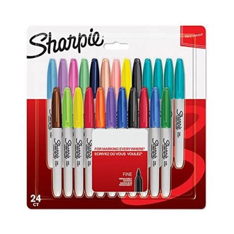 SHARPIE Lot De 24 Marqueurs Permanents Pointe Fine Assortiment De