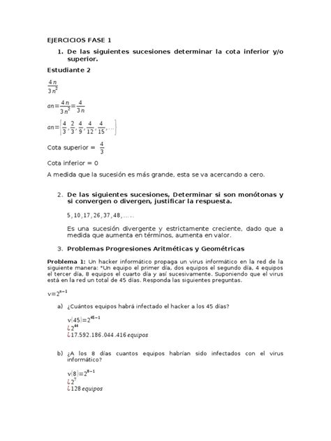 Ejercicios Sucesiones Y Progresiones Fase 1 Pdf Enseñanza De