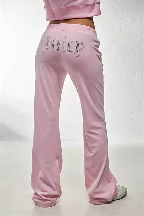 Juicy Couture Cameo Pink Low Rise Velour Flare Track Pants Urban Outfitters Uk