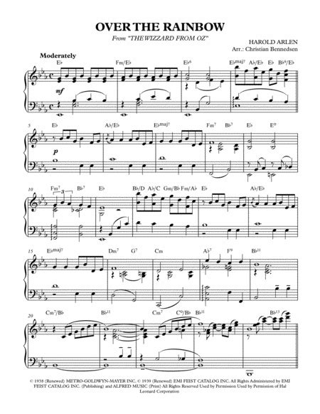 Over The Rainbow From The Wizard Of Oz Arr Christian Bennedsen