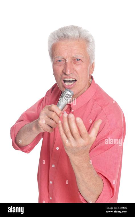 Senior Man Singing With Microphone Stock Photo Alamy