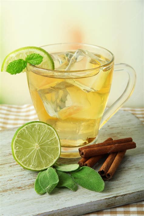 Premium Photo Transparent Cup Of Ice Green Tea On Table On Bright