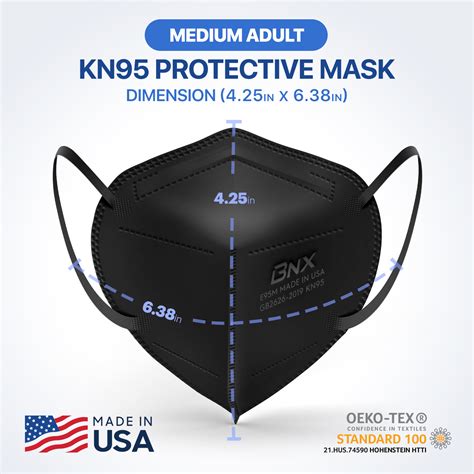 BNX KN95 Mask (E95M), Made in USA KN95 Face Mask, Black (Adult Medium ...