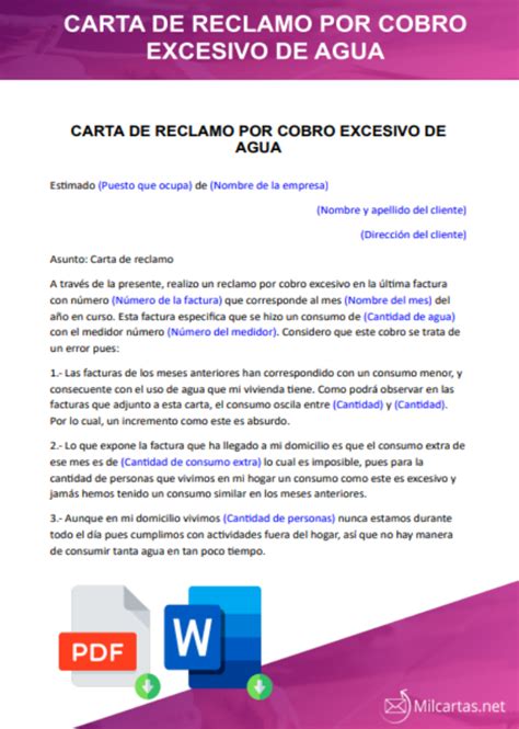 Carta De Reclamo Por Cobro Excesivo De Agua Word