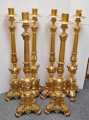 SET OF 6 TRADITIONAL BRASS ALTAR CANDLESTICKS 40 201 CHURCH