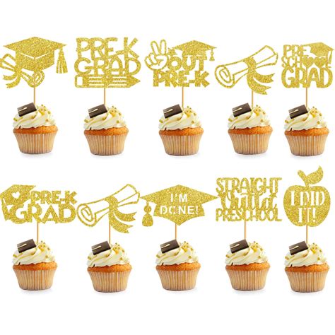 27pcs Gold Preschool Graduation Cupcake Toppers 2024 Gold Graduation