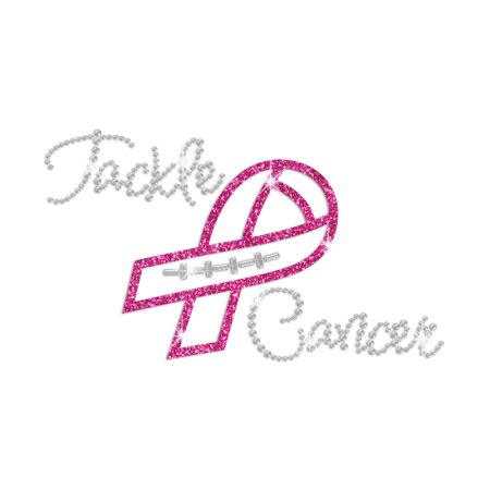 Pink Ribbon Tackle Breast Cancer Iron On Rhinestone Glitter Transfer