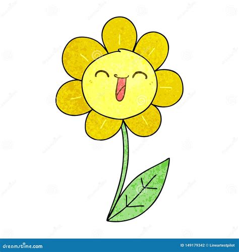 Quirky Hand Drawn Cartoon Happy Flower Stock Vector Illustration Of