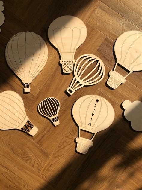 Boho Nursery Decor Wooden Hot Air Balloons Set Etsy