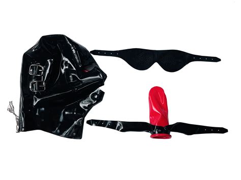 Latex Rubber Full Enclosure Hood Rubber Hood With Eyeshade 15cm Long Nose Tube Red Mouth Condom