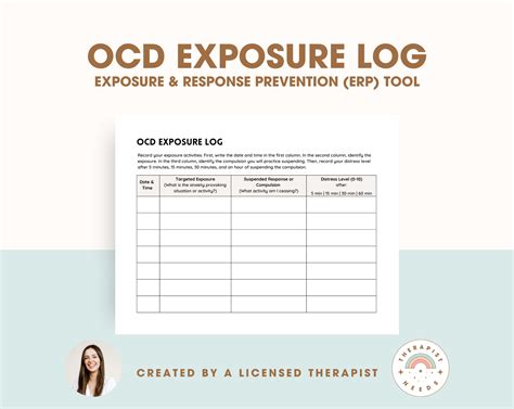 Ocd Exposures Log Tracker Ocd Worksheet For Therapists Counselors