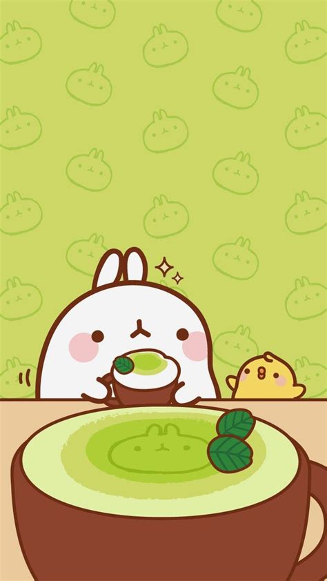 Cute Green Tea Matcha Molang Phone Wallpaper Chibi Kawaii Cute Chibi