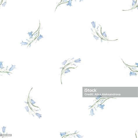 Watercolor Seamless Bluebell Flower Pattern Hand Drawn Floral