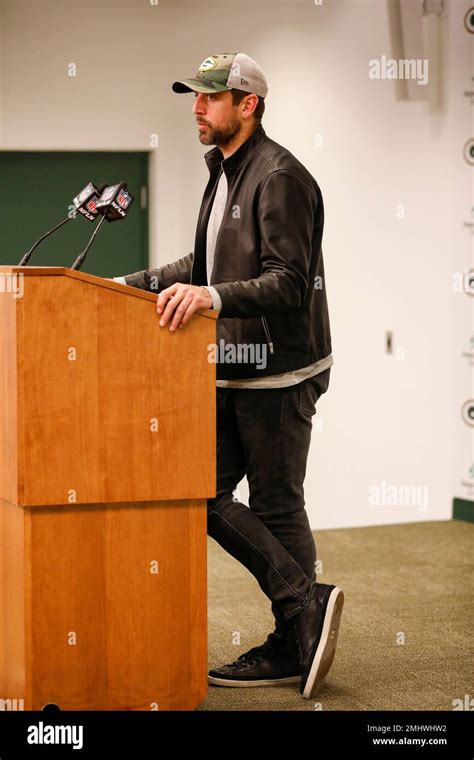 Green Bay Packers Quarterback Aaron Rodgers Speaks During A News