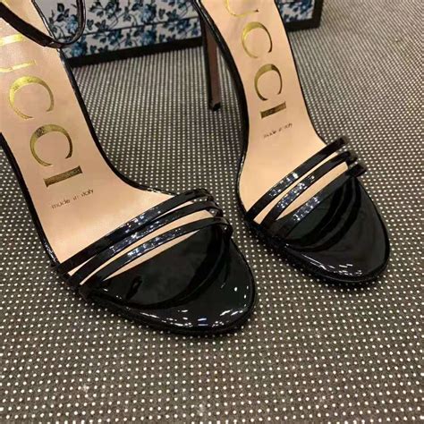 Gucci Women Patent Leather Sandal 114cm Thin Heel Black Lulux