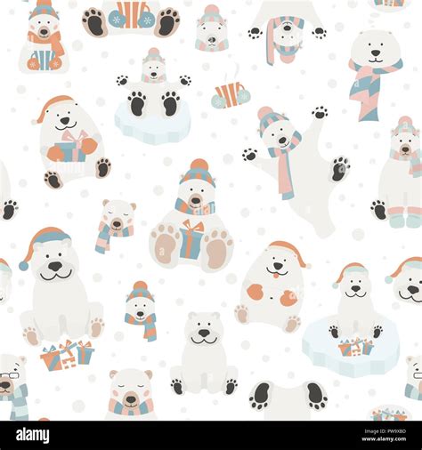 Cute Polar Bear Seamless Pattern Elements For Christmas Holiday