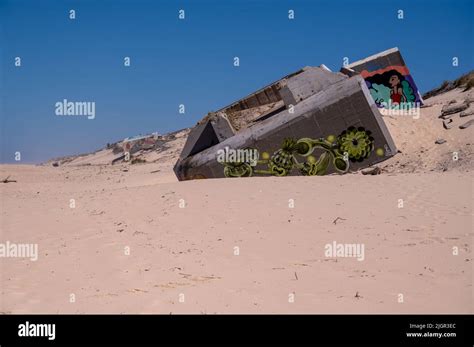 Strand Bei Cap Ferret Mit Deutschen Bunkern Aus Dem Zweiten Weltkrieg