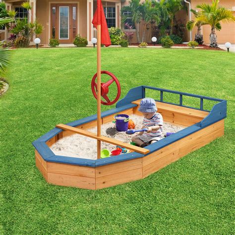 Kids Pirate Boat Wood Sandbox OP70116 | Sandboxes, Outdoor kids ...