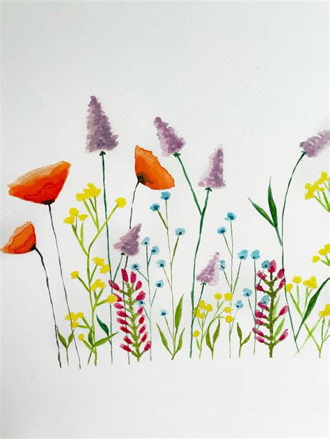 A4 Arte De Acuarela De Flores Silvestres Pintura Floral Etsy