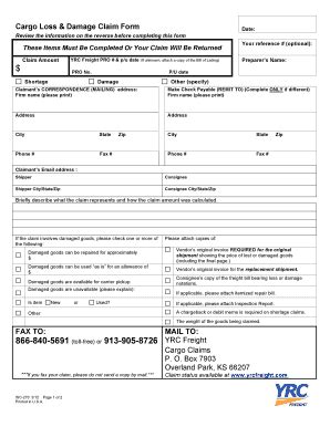 Fillable Online Cargo Loss Damage Claim Form FAX TO MAIL TO