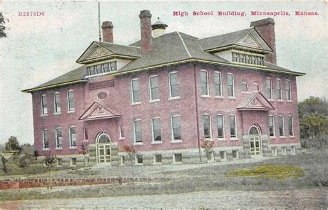 E37/ Minneapolis Kansas Ks Postcard 1910 High School Building | eBay ...