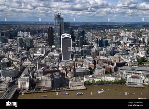 Aerial View Of Financial District Skyscrapers Walkie Talkie