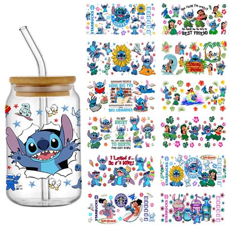 Personalize Lilo And Stitch UV DTF Sticker For 16oz GlassCup Can Wrap