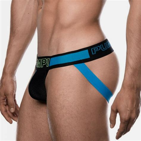 Mizok Mens Jockstraps Underwear Sexy Jock Strap Low Rise Blackandblue L