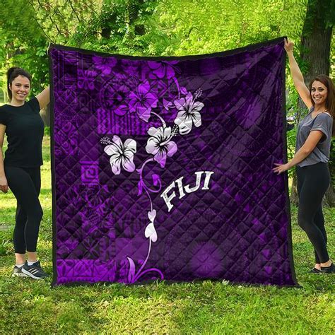 Fiji Masi Quilt Fijian Hibiscus Tapa Purple Version LT01 | Queen, Fiji