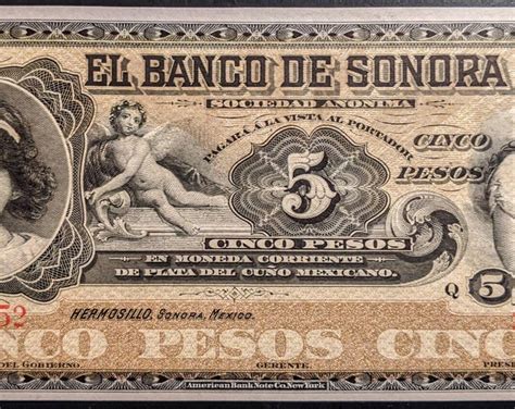 Vintage Antique Uncirculated El Banco De Tamaulipas Cinco