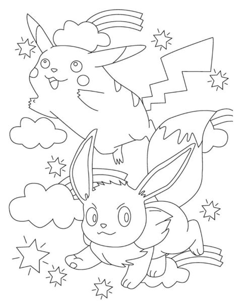 Eevee E Pikachu Nel Cielo Da Colorare Scarica Stampa O Colora Subito