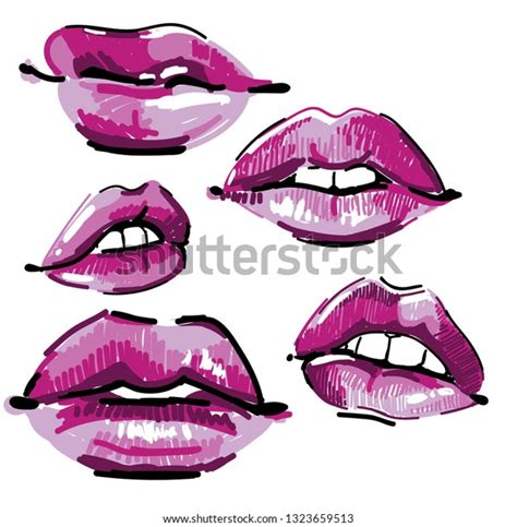 Set Lip Sketches Female Lips Lipstick Stock Vector Royalty Free