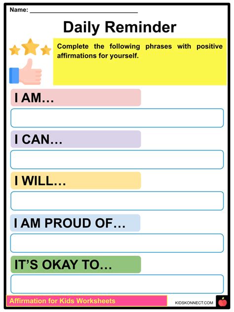 Positive Affirmations For Children Worksheets