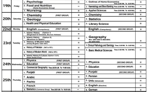 Th Class Date Sheet Punjab Boards Ilmfuns