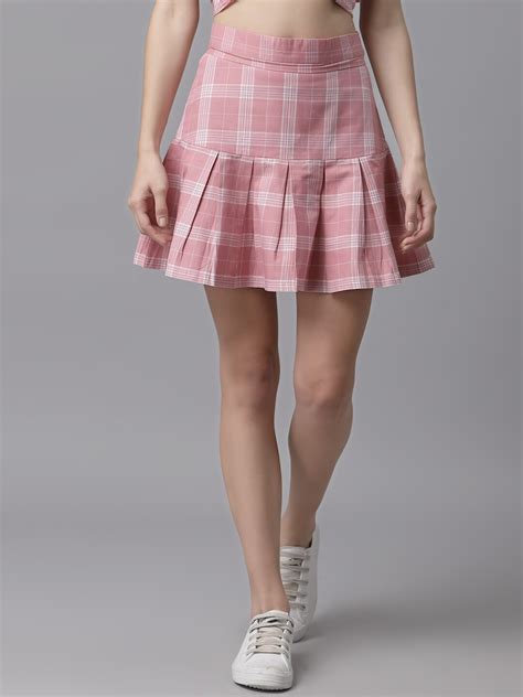 Buy Kassually Women Pink Checked Flared Mini Skirt Skirts For Women