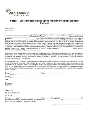 Fillable Online Conditional Waiver And Release On Progress Payment