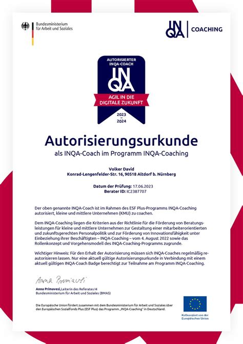 Pr Fung Bestanden Ab Sofort Autorisiert F R Das F Rderprogramm Inqa