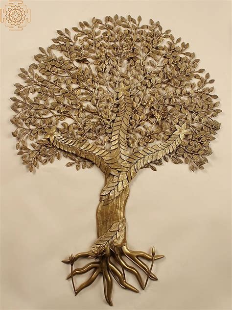 Large Brass Tree Of Life With Butterflies Wall Hanging Exotic