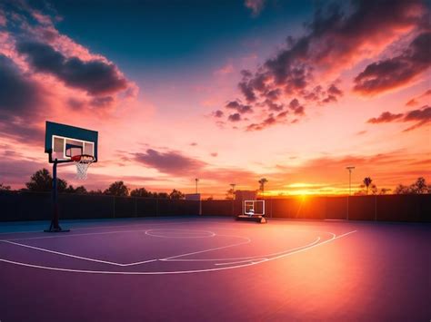 Premium Ai Image A Basketball Court With A View Of The Sky At Sunset