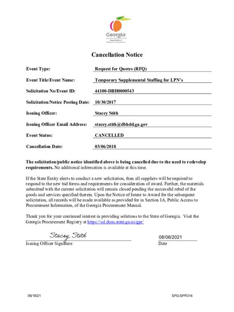 Fillable Online Solicitation Cancellation Notice Fax Email Print