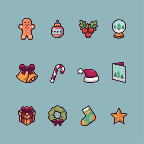 Set Of Cute Christmas Icon 3471493 Vector Art At Vecteezy