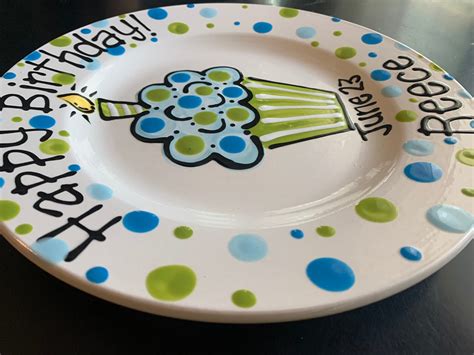 Hand Painted Personalized Birthday Plate Blue And Green Etsy