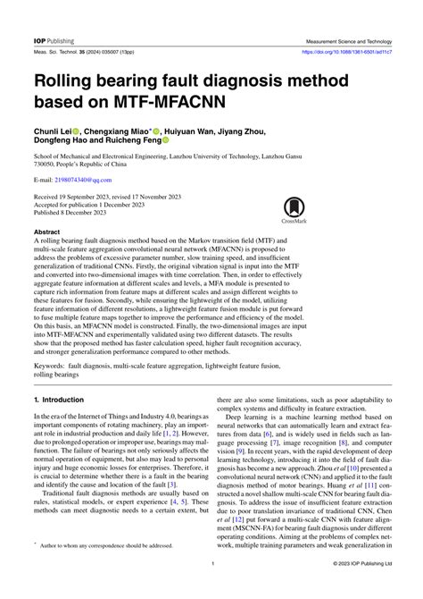 Rolling Bearing Fault Diagnosis Method Based On Mtf Mfacnn Request Pdf