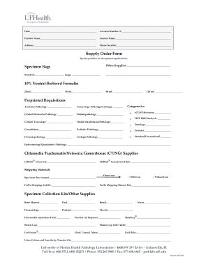 Fillable Online Pathlabs Ufl Supply Order Form Uf Health Pathology