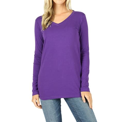 Thelovely Women Basic Cotton Relaxed Fit V Necks 3x Long Sleeve T