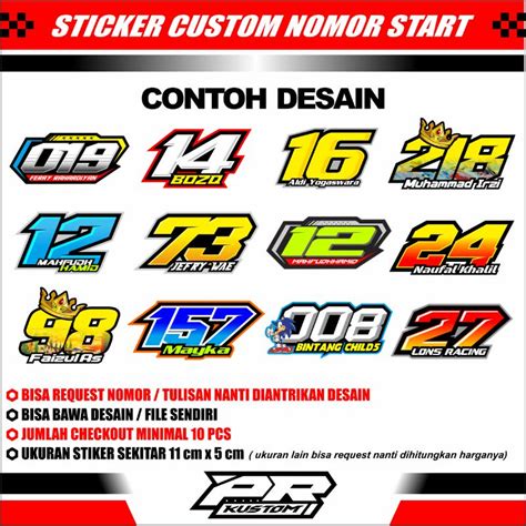 Jual Stiker Sticker Nomor Start Custom Cutt Pola Tinggal Tempel Free