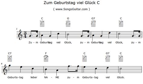 Zum Geburtstag viel Glück in C Dur Noten Text Akkorde Melodie