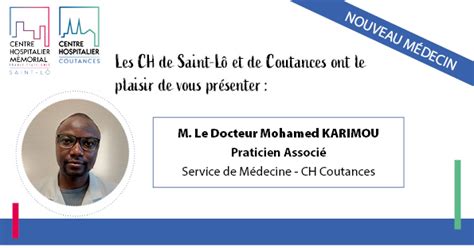 Bienvenue Du Dr Mohamed KARIMOU Centre Hospitalier De Coutances