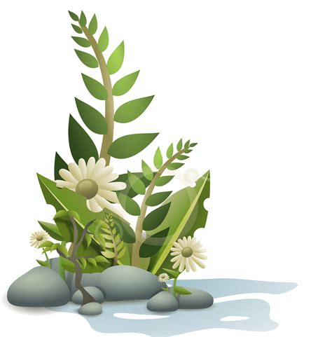 Clipart - plants pebbles and flowers