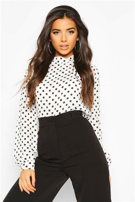 Polka Dot High Neck Blouse